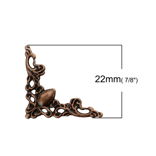 Picture of Filigree Stamping Embellishments Findings Triangle Antique Copper Flower Hollow Carved 22mm( 7/8") x 22mm( 7/8"), 100 PCs