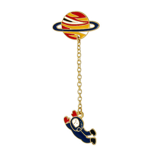 Picture of Tie Tac Lapel Pin Brooches Planet Gold Plated Spaceman Multicolor Enamel 63mm(2 4/8") x 25mm(1"), 1 Piece