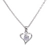 Picture of Fashion Brass Necklace Link Cable Chain Silver Tone Heart Hollow Clear Cubic Zirconia 45.5cm(17 7/8") long, 1 Piece                                                                                                                                           