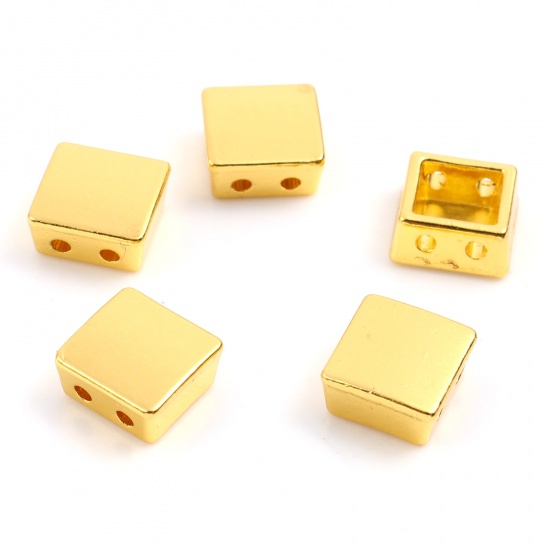 Picture of Zinc Based Alloy Spacer Beads Two Holes Square Gold Plated About 8mm x 8mm, Hole: Approx 1.3mm, 20 PCs