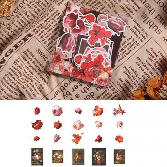 Picture of Multicolor - 4# Creative Flowers Japanese Paper DIY Scrapbook Stickers 10.5x9cm, 1 Piece