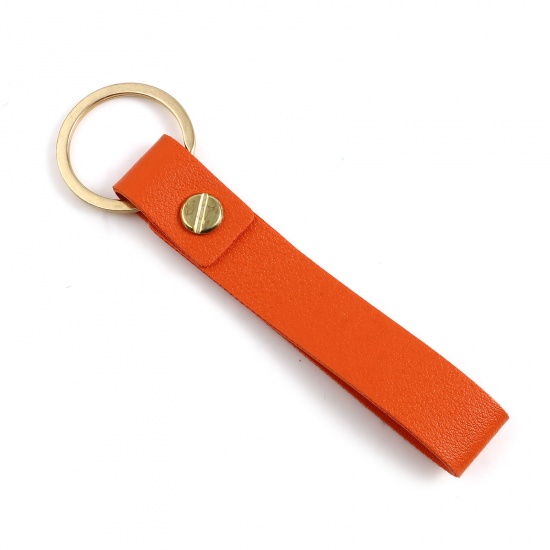 Image de Porte-Clés en Alliage de Zinc & PU Doré Orange Rectangle 11.8cm, 5 Pcs