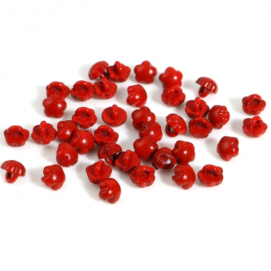 Picture of Zinc Based Alloy Doll Toy Accessories Metal Sewing Shank Buttons Red Flower 4mm x 4mm, 30 PCs
