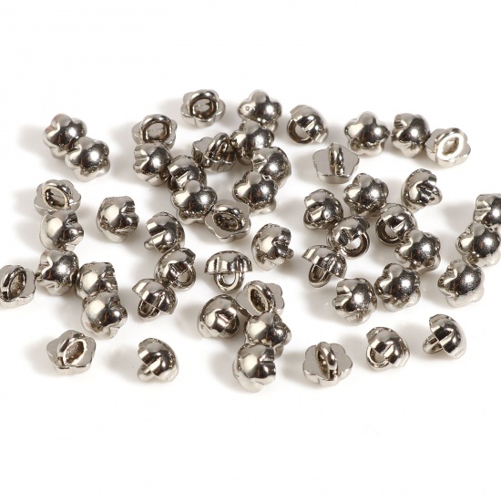 Picture of Zinc Based Alloy Doll Toy Accessories Metal Sewing Shank Buttons Silver Tone Flower 4mm x 4mm, 30 PCs