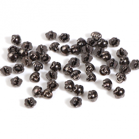 Picture of Zinc Based Alloy Doll Toy Accessories Metal Sewing Shank Buttons Gunmetal Flower 4mm x 4mm, 30 PCs
