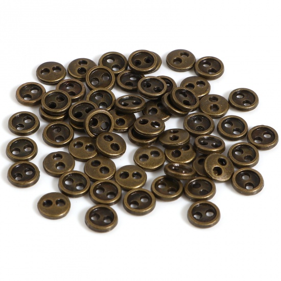 Immagine di Lega di Zinco Metallo Bottone da Cucire Due Fori Bronzo Antico Tondo 3mm Dia., 50 Pz