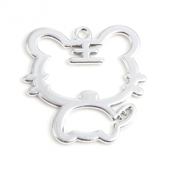 Picture of Zinc Based Alloy Charms Tiger Animal Silver Tone Hollow 28mm x 27mm, 5 PCs