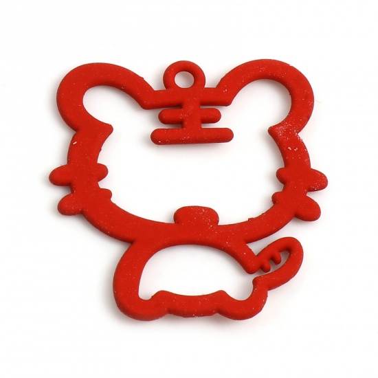 Picture of Zinc Based Alloy Charms Tiger Animal Red Painted 28mm x 27mm, 5 PCs