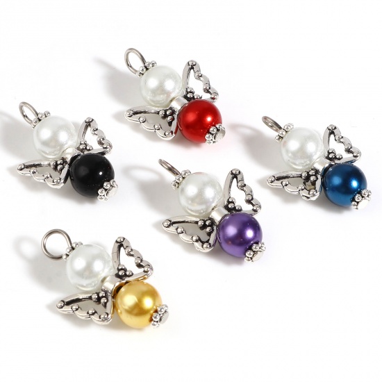 Picture of Zinc Based Alloy & Acrylic Religious Charms Angel Antique Silver Color At Random Color 27mm x 18mm, 10 PCs