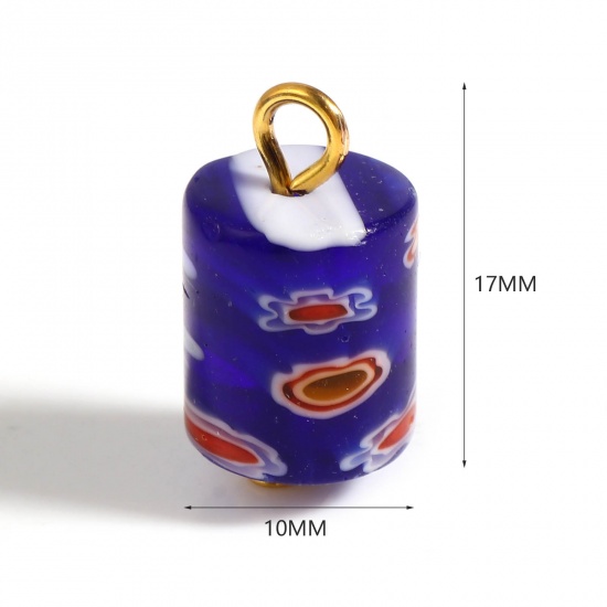 Imagen de Vidrio Murano + Cobre de Colgantes Charms Cilíndrico , Al Azar y Milflor 17mm x 10mm, 10 Unidades