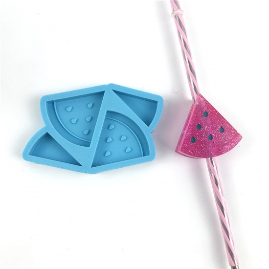 Picture of Silicone Resin Mold For Jewelry Making Straw Decoration Watermelon Fruit Blue 11.5cm x 7.5cm, 1 Piece