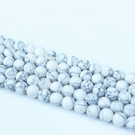 Image de Perles en Turquoise ( Synthétique) Rond Blanc 4mm Dia, Trou: env. 1mm, 1 Enfilade