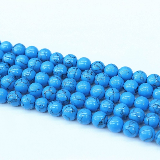 Image de Perles en Turquoise ( Synthétique) Rond Bleu 10mm Dia, Trou: env. 1mm, 1 Enfilade
