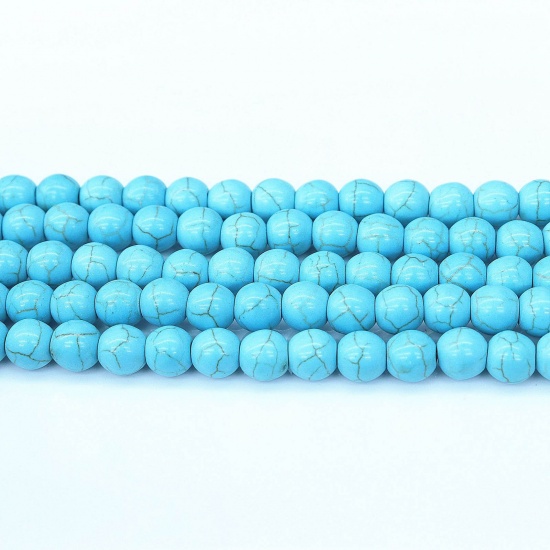 Image de Perles en Turquoise ( Synthétique) Rond Bleu 4mm Dia, Trou: env. 1mm, 1 Enfilade