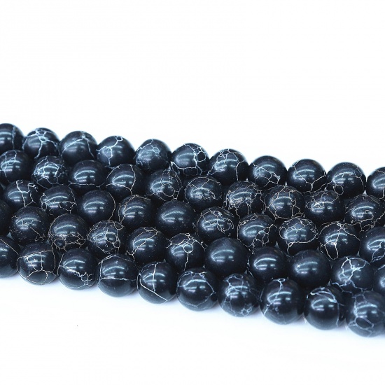 Image de Perles en Turquoise ( Synthétique) Rond Noir 10mm Dia, Trou: env. 1mm, 1 Enfilade