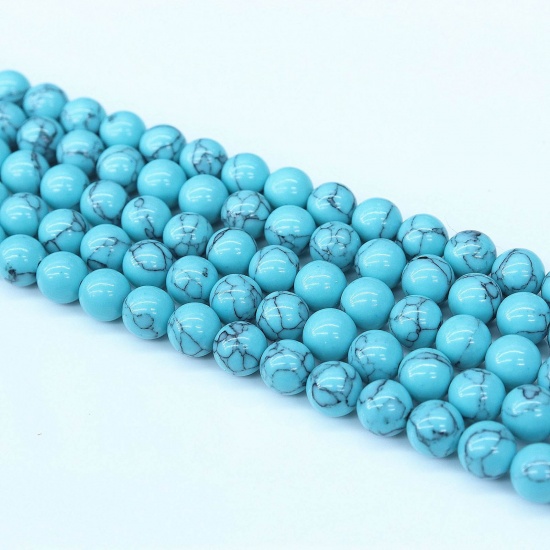 Image de Perles en Turquoise ( Synthétique) Rond Bleu 4mm Dia, Trou: env. 1mm, 1 Enfilade