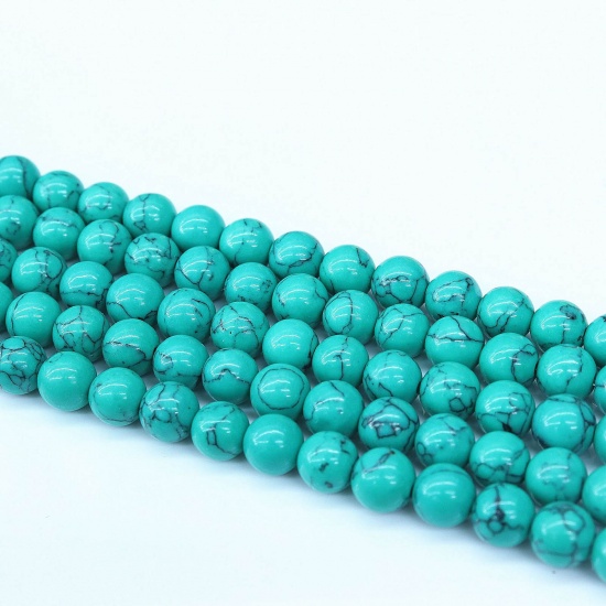 Image de Perles en Turquoise ( Synthétique) Rond Vert 6mm Dia, Trou: env. 1mm, 1 Enfilade