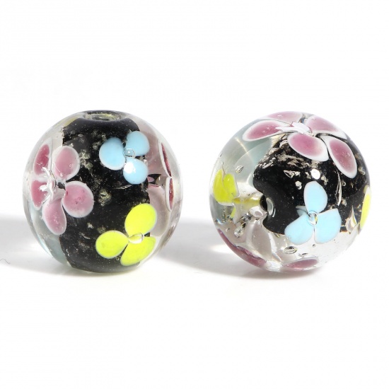 Picture of Lampwork Glass Beads Round Light Pink Flower About 20mm Dia, Hole: Approx 2.1mm, 1 Piece