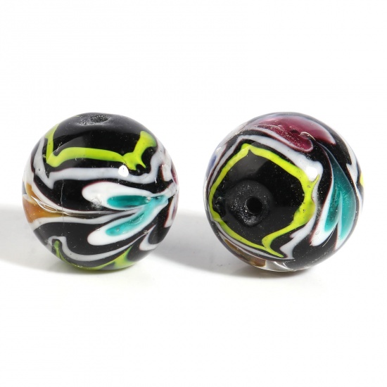 Picture of Lampwork Glass Beads Round Multicolor Heart About 20mm Dia, Hole: Approx 2.1mm, 1 Piece