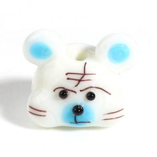 Picture of Lampwork Glass Beads Mouse Animal White About 18mm x 15mm - 17mm x 14mm, Hole: Approx 2.2mm, 1 Piece