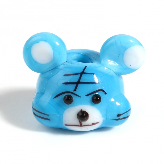 Picture of Lampwork Glass Beads Mouse Animal Blue About 18mm x 15mm - 17mm x 14mm, Hole: Approx 2.2mm, 1 Piece