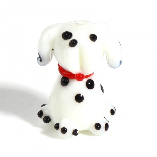 Picture of Lampwork Glass Beads Dog Animal Black & White Spot About 22mm x 19mm - 21mm x 18mm, Hole: Approx 2mm, 1 Piece