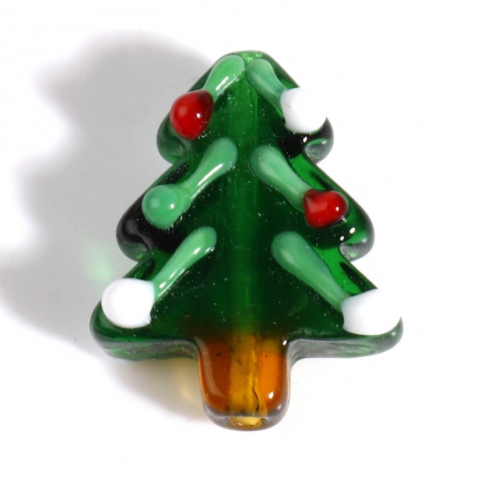 Picture of Lampwork Glass Beads Christmas Tree Green About 26mm x 21mm, Hole: Approx 2mm, 1 Piece