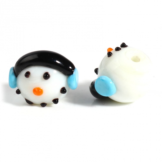 Picture of Lampwork Glass Beads Christmas Snowman Black & White About 18mm x 18mm - 17mm x 17mm, Hole: Approx 2mm, 1 Piece