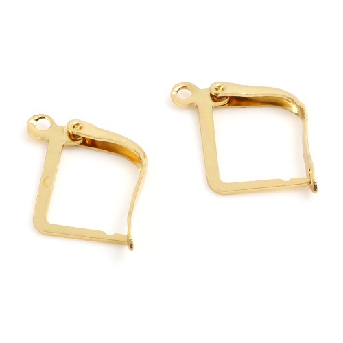 Picture of Stainless Steel Hoop Earrings Gold Plated Geometric W/ Loop 20mm x 13mm, Post/ Wire Size: (17 gauge), 10 PCs