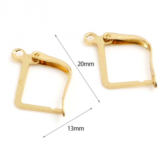 Picture of Stainless Steel Hoop Earrings Gold Plated Geometric W/ Loop 20mm x 13mm, Post/ Wire Size: (17 gauge), 10 PCs