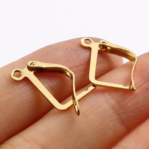 Picture of Stainless Steel Hoop Earrings Gold Plated Geometric W/ Loop 20mm x 13mm, Post/ Wire Size: (17 gauge), 10 PCs