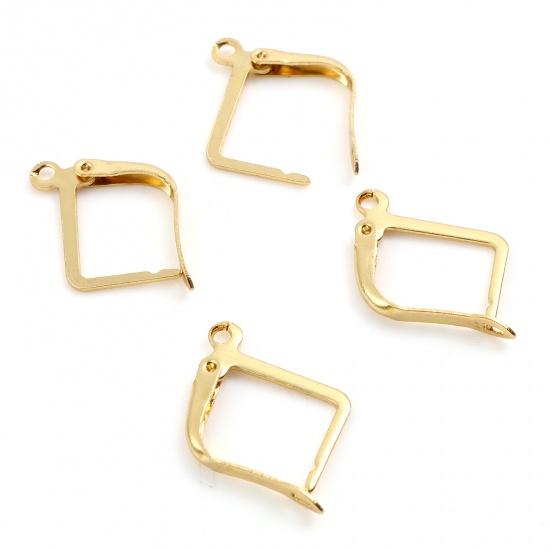 Picture of Stainless Steel Hoop Earrings Gold Plated Geometric W/ Loop 20mm x 13mm, Post/ Wire Size: (17 gauge), 10 PCs