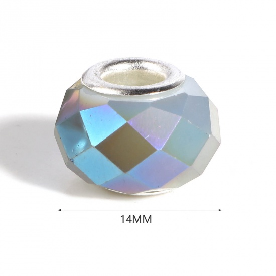 Picture of Zinc Based Alloy & Glass European Style Large Hole Charm Beads Silver Tone At Random Color Round AB Color 14mm Dia., Hole: Approx 5mm, 10 PCs