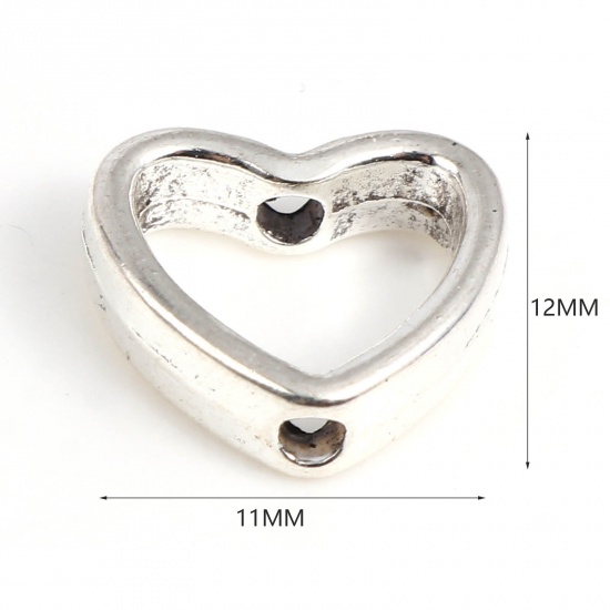 Image de Cadres de Perles en Alliage de Zinc Cœur Argent Vieilli (Perle Convenable: 6mm) 12mm x 11mm, 100 Pcs