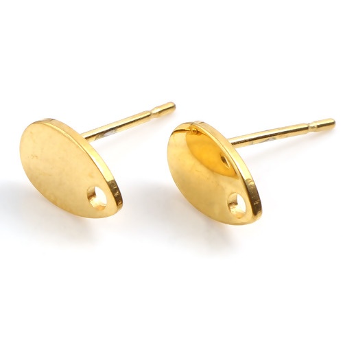 Picture of Stainless Steel Ear Post Stud Earrings Drop Gold Plated W/ Loop 8mm x 5mm, Post/ Wire Size: (21 gauge), 2 PCs