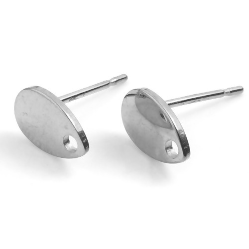 Picture of Stainless Steel Ear Post Stud Earrings Drop Silver Tone W/ Loop 8mm x 5mm, Post/ Wire Size: (21 gauge), 2 PCs
