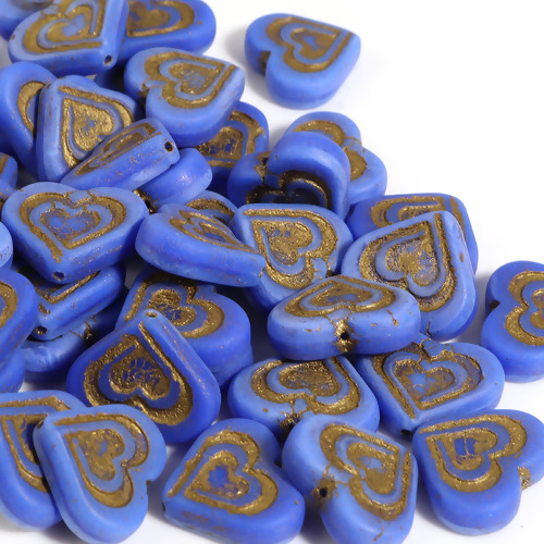 Picture of Glass Valentine's Day Czech Beads Blue Heart 17mm x 14mm, Hole: Approx 1mm, 2 PCs