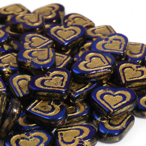 Picture of Glass Valentine's Day Czech Beads Royal Blue Heart 17mm x 14mm, Hole: Approx 1mm, 2 PCs