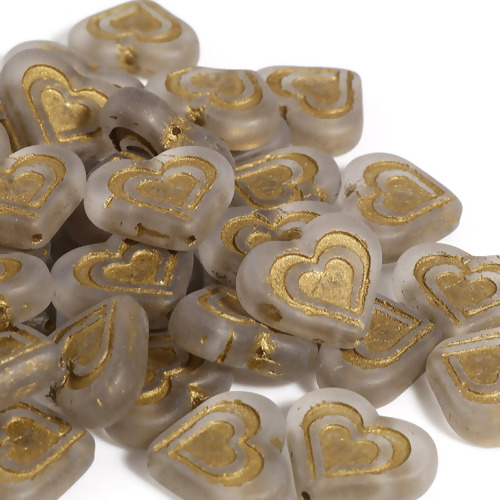 Picture of Glass Valentine's Day Czech Beads Golden Heart 17mm x 14mm, Hole: Approx 1mm, 2 PCs