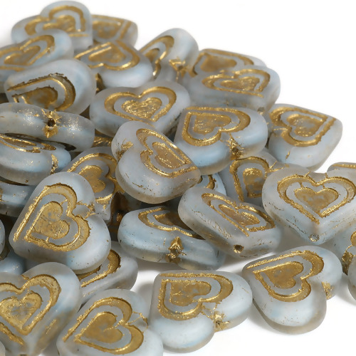 Immagine di Vetro San Valentino Perline Ceche Oro & Grigio Cuore 17mm x 14mm, Foro: Circa 1mm, 2 Pz