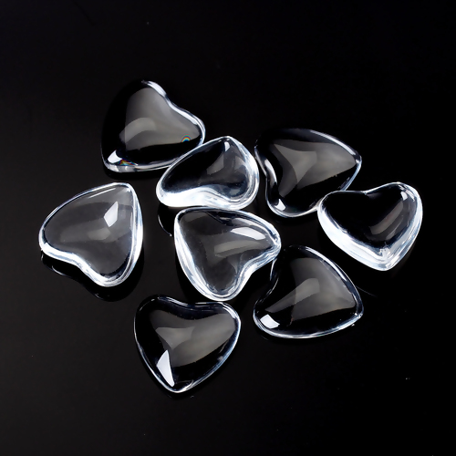Picture of Transparent Glass Dome Seals Cabochon Heart Flatback Clear 20mm( 6/8") x 20mm( 6/8"), 20 PCs