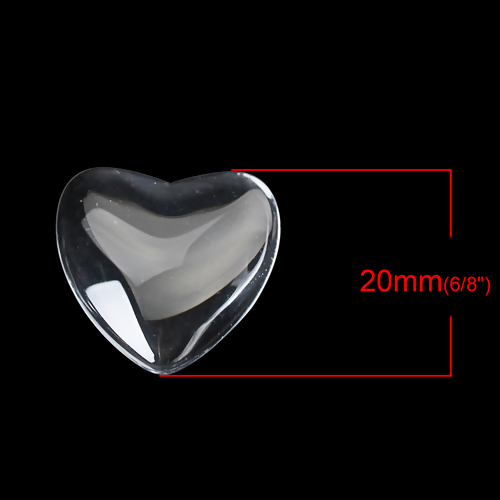 Picture of Transparent Glass Dome Seals Cabochon Heart Flatback Clear 20mm( 6/8") x 20mm( 6/8"), 20 PCs