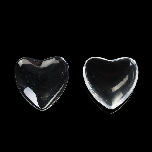 Picture of Transparent Glass Dome Seals Cabochon Heart Flatback Clear 20mm( 6/8") x 20mm( 6/8"), 20 PCs