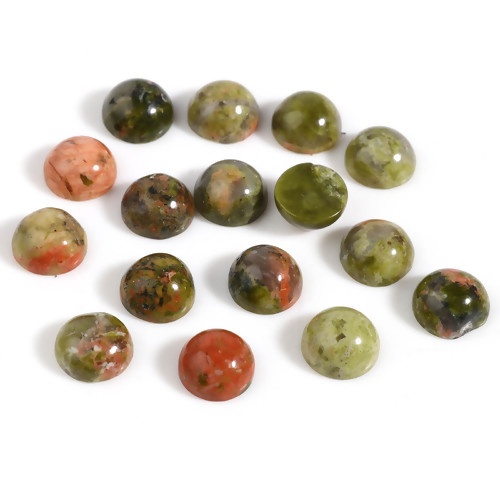 Picture of Unakite ( Natural ) Dome Seals Cabochon Round Olive Green 6mm Dia., 5 PCs