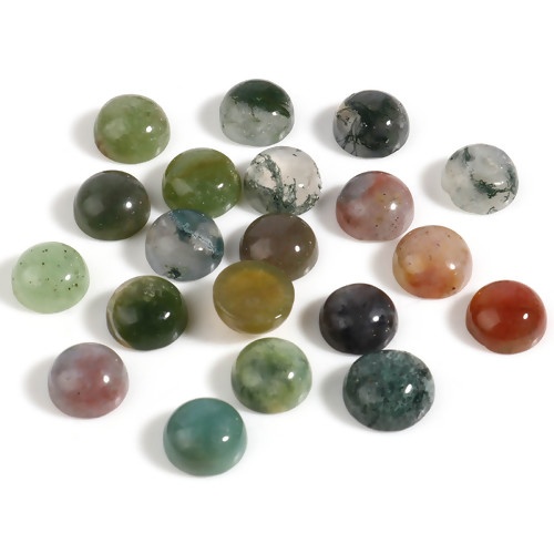 Picture of India Agate ( Natural ) Dome Seals Cabochon Round Dark Green 6mm Dia., 5 PCs