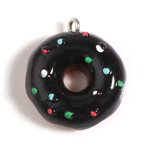 Picture of Resin Charms Donut Dot Silver Tone Black 25mm x 22mm - 24mm x 21mm, 5 PCs