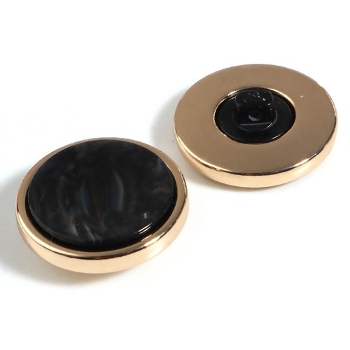 Picture of Zinc Based Alloy & Resin Metal Sewing Shank Buttons Round Gold Plated Black Imitation Shell 18mm Dia., 2 PCs