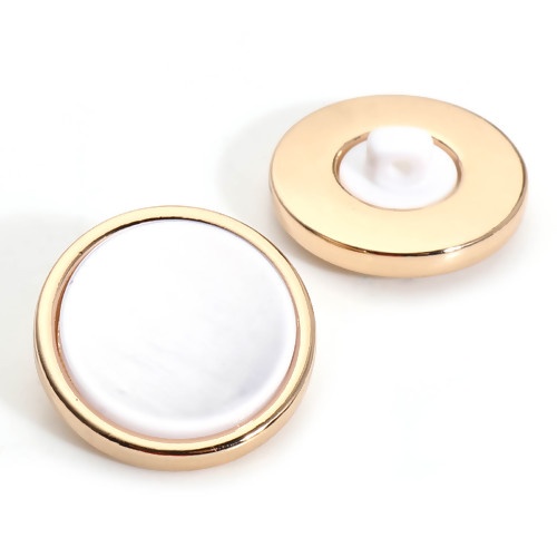 Picture of Zinc Based Alloy & Resin Metal Sewing Shank Buttons Round Gold Plated White Imitation Shell 20mm Dia., 2 PCs