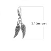 Picture of Zinc Based Alloy Clip On Charms For Vintage Charm Bracelets Angel Wing Antique Silver 31mm(1 2/8") x 7mm( 2/8"), 10 PCs