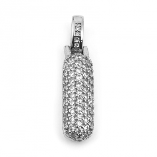 Picture of Brass Micro Pave Charms Silver Tone Number Message " 1 " Clear Rhinestone 29mm x 7mm, 1 Piece                                                                                                                                                                 